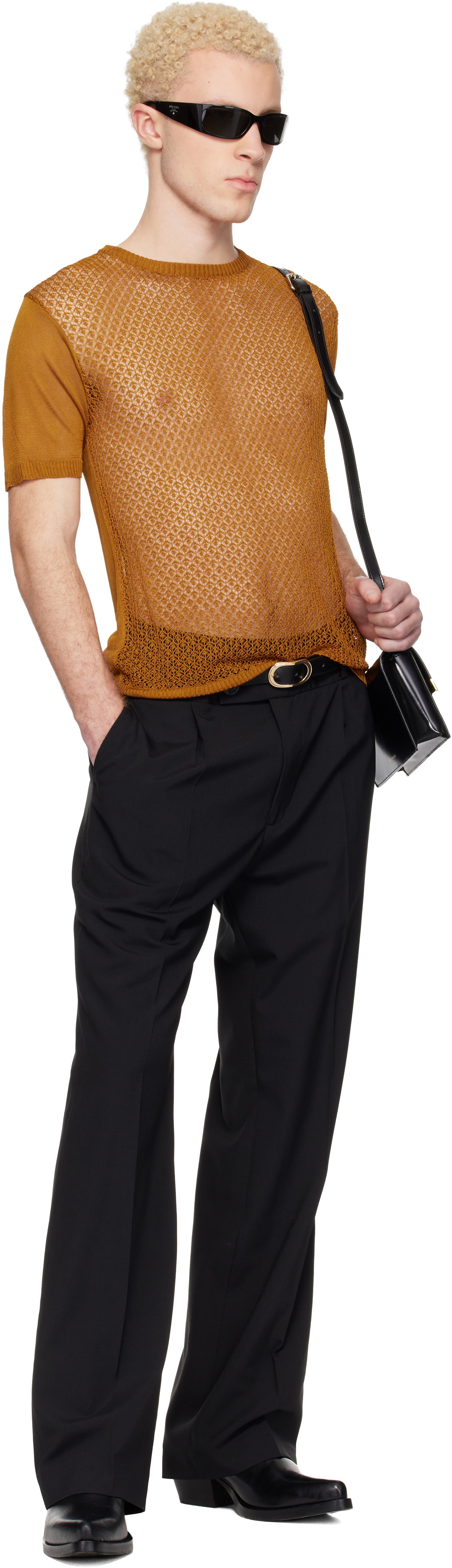 Ernest W. Baker Tan Open Knit Viscose T-shirt