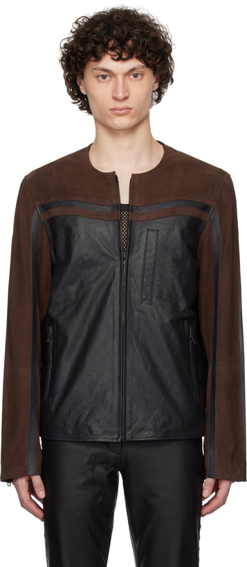 Photo: Deadwood SSENSE Exclusive Black & Brown Racer Leather Biker Jacket