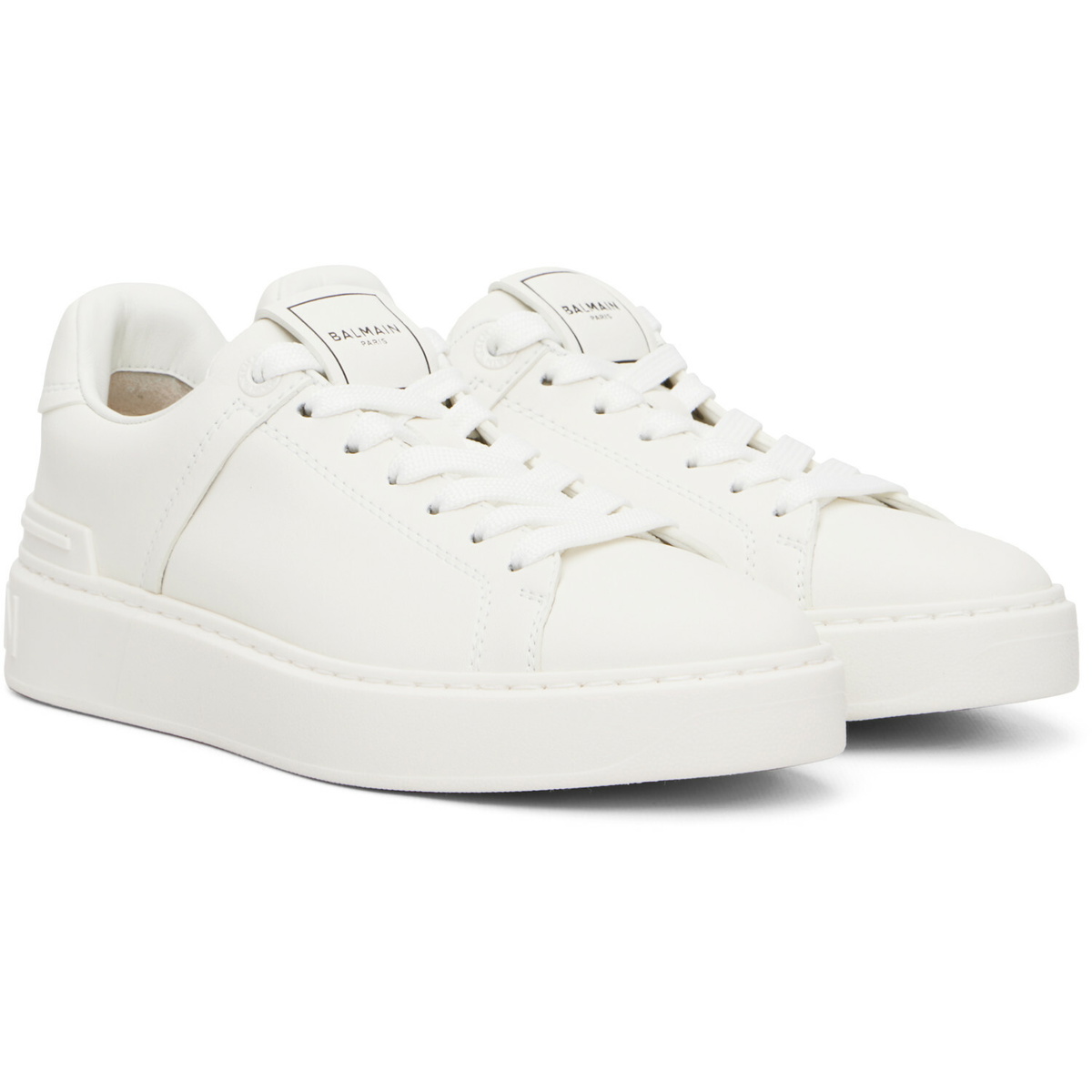 BALMAIN White B-Court Calfskin Sneakers