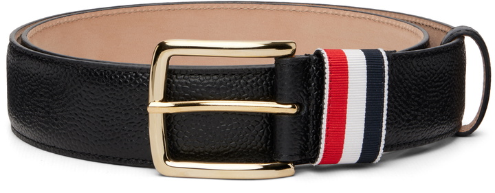 Photo: Thom Browne Black Pebble Grain Striped Loop 35MM Belt