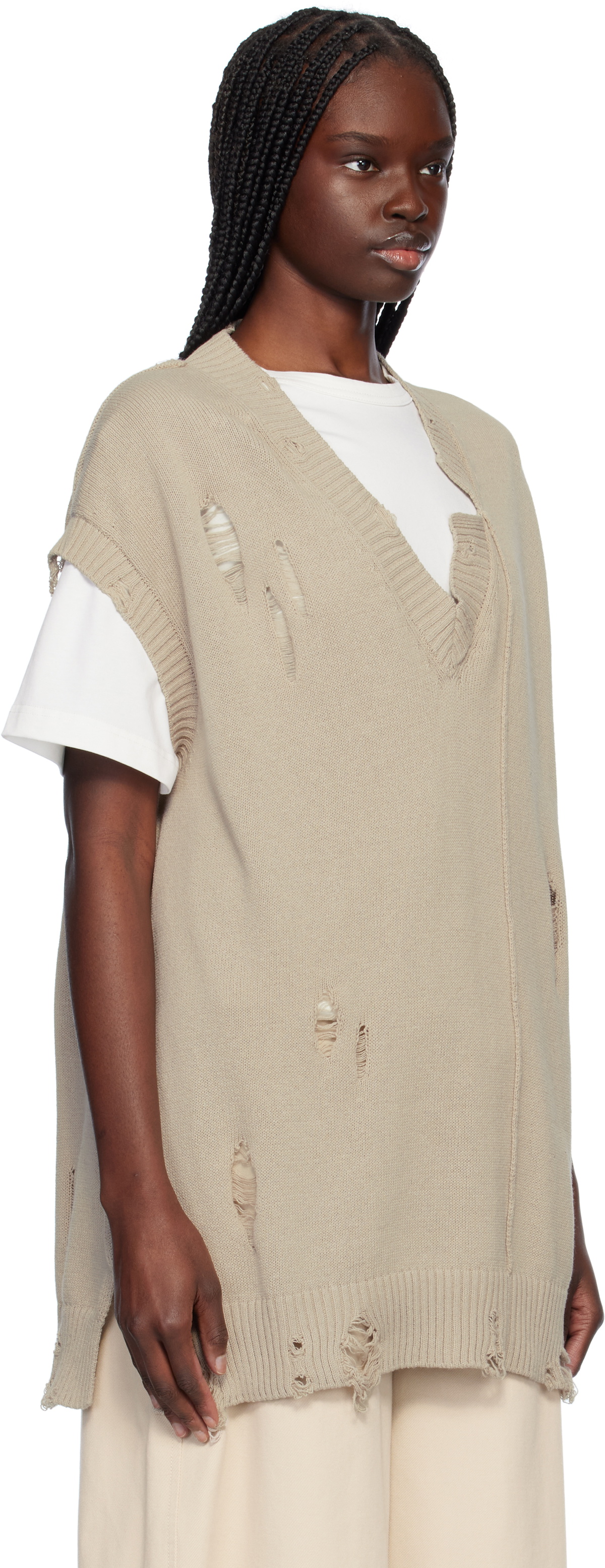 YOHJI YAMAMOTO Taupe 7G2P Jersey V Neck Vest