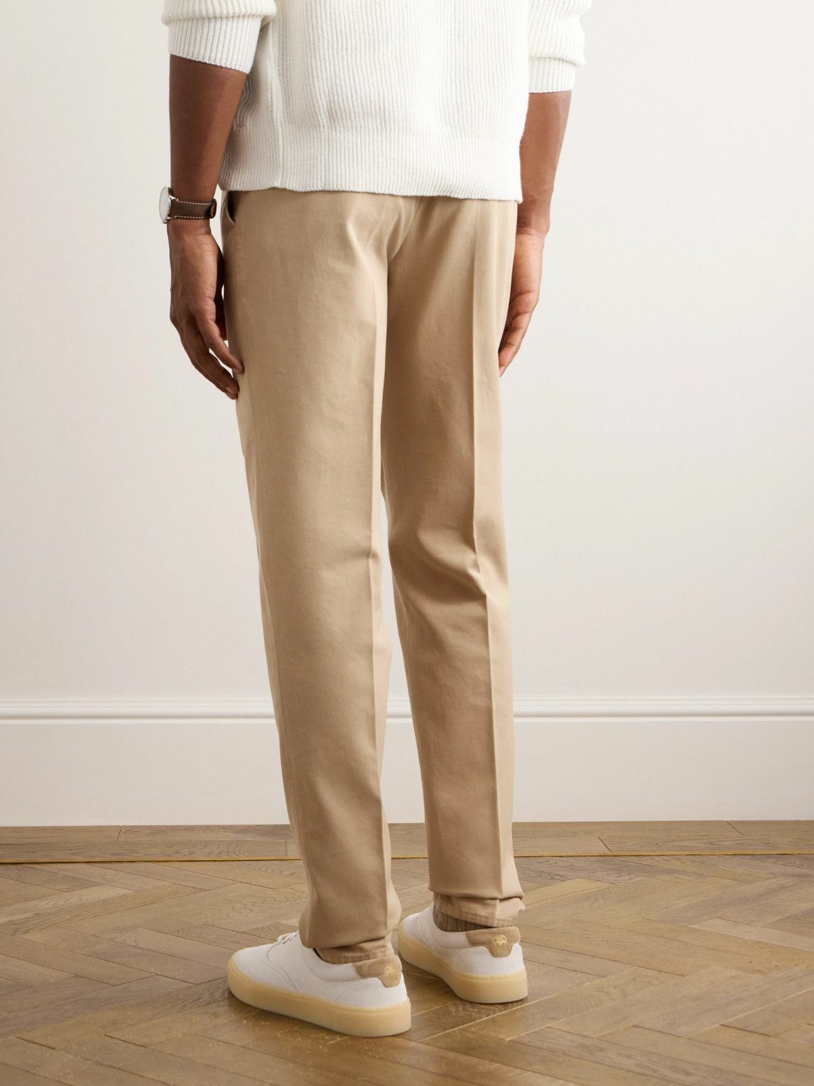 Brunello Cucinelli Straight Leg Cotton Twill Trousers Neutrals 