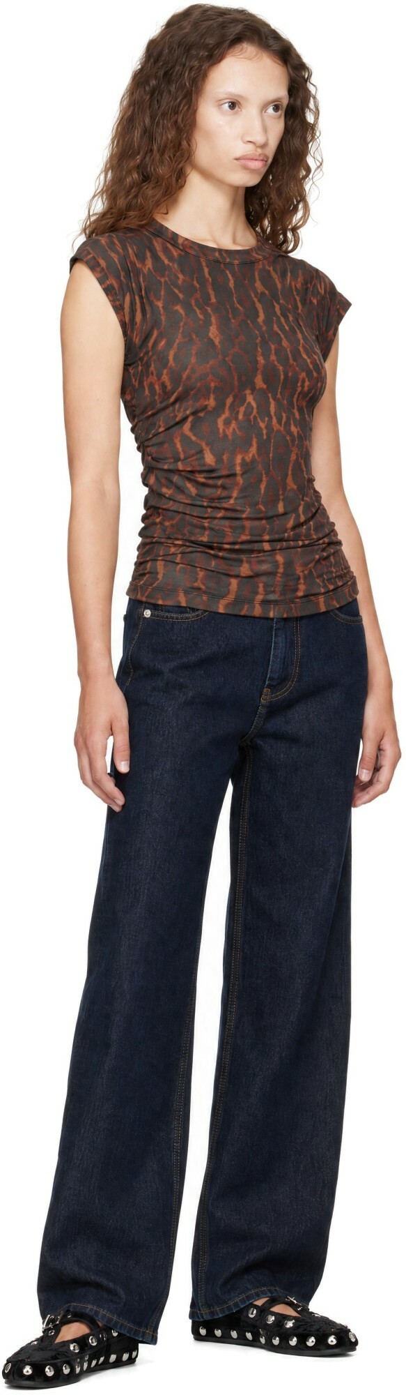 GANNI Brown Draped Jersey Top