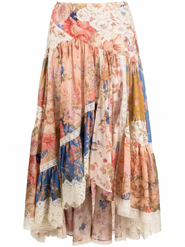 Photo: ZIMMERMANN - Floral Print Cotton Midi Skirt
