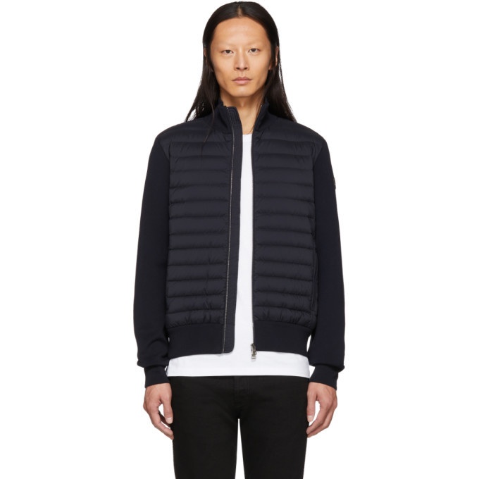Photo: Moncler Navy Down Maglia Zip-Up Sweater