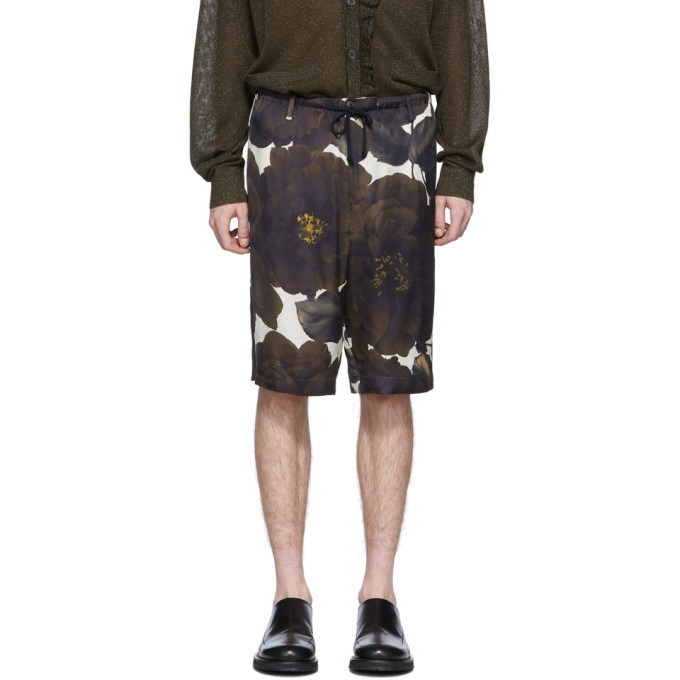 Photo: Dries Van Noten Green and Black Floral Shorts