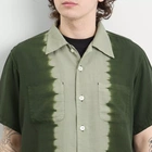 NOMARHYTHM TEXTILE Men's Hand Dye Open Collar Shirt in Forest Green