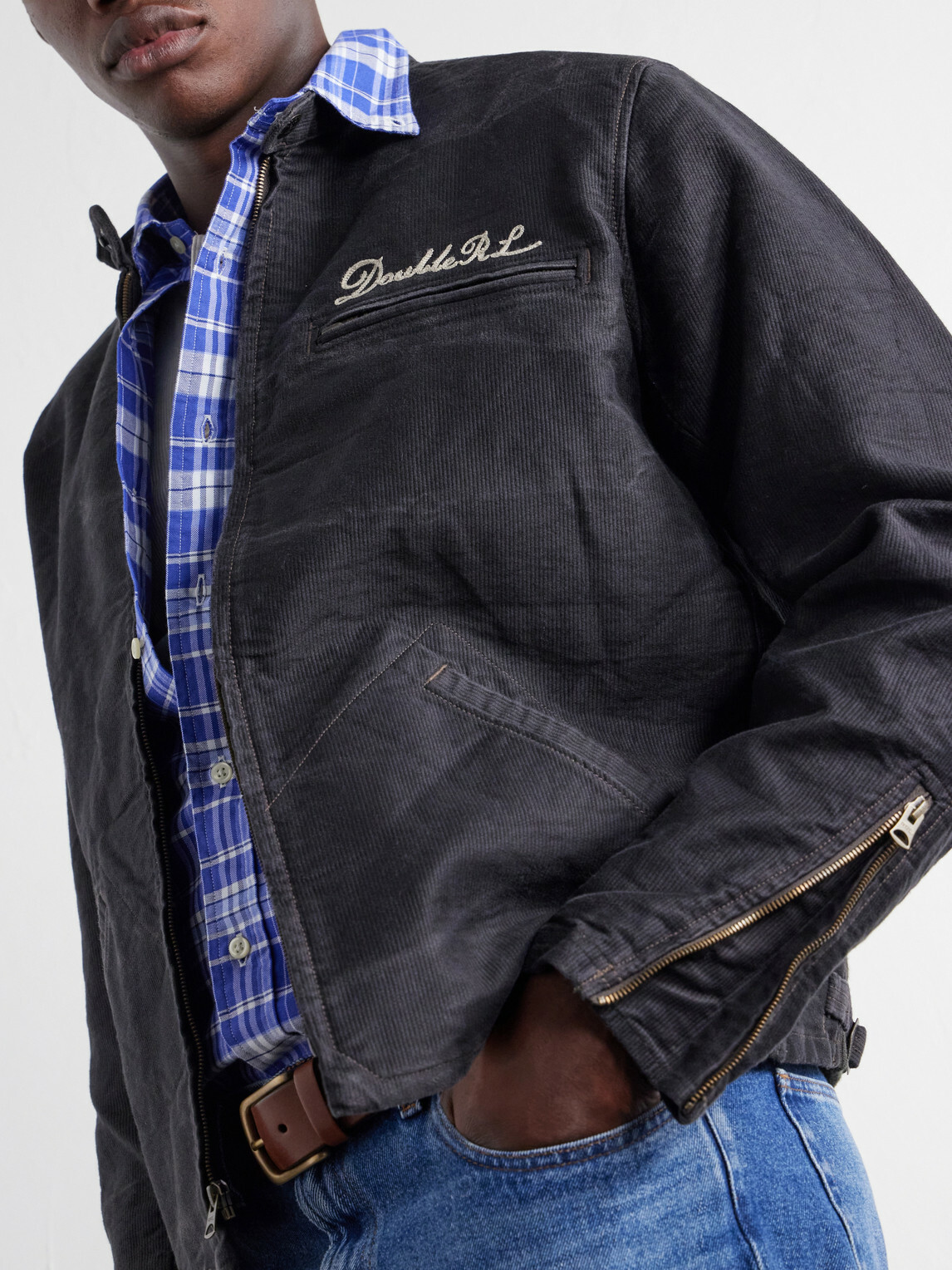 RRL - Logo-Embroidered Cotton Bomber Jacket - Black