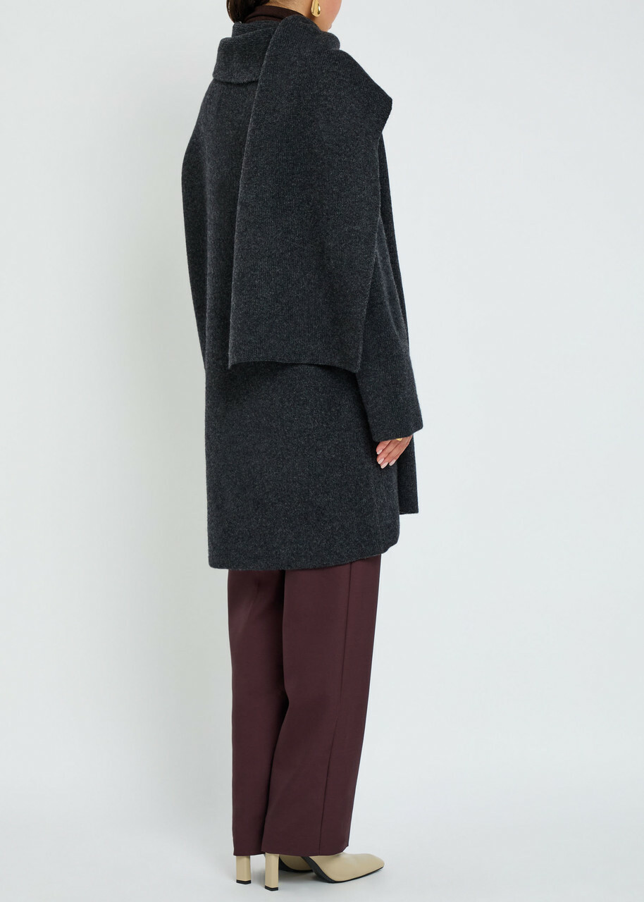 Vince Scarf-effect Knit Cardigan Dark Grey