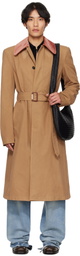 McQueen Tan Stacked Shoulder Trench Coat