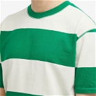 Drake's Men's Wide Stripe Heavy Hiking T-Shirt in Green/White