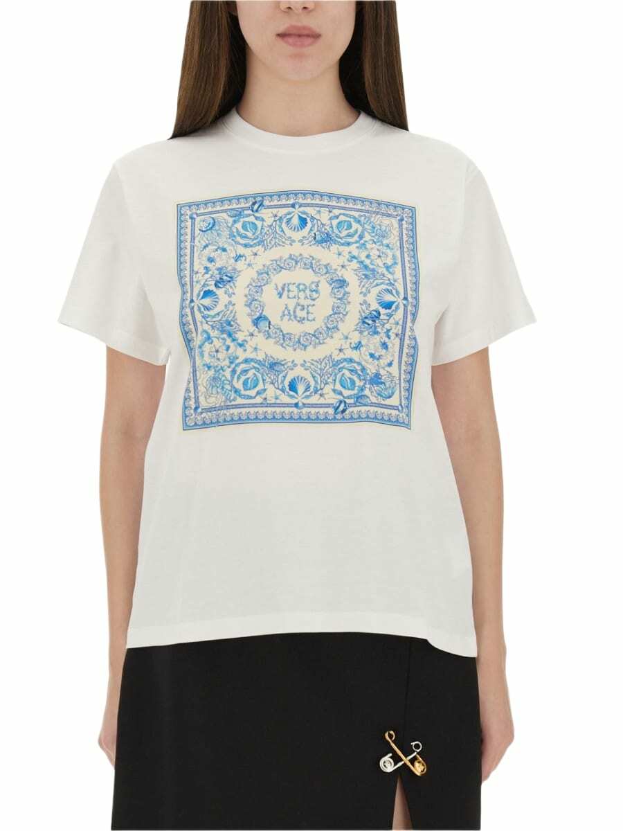 Tシャツ・カットソー VERSACE \"UNDERWATER BAROQUE\" T-SHIRT (1021453 1A157242W3A0) Underwater Barocco T-Shirt White,Gold | VERSACE US