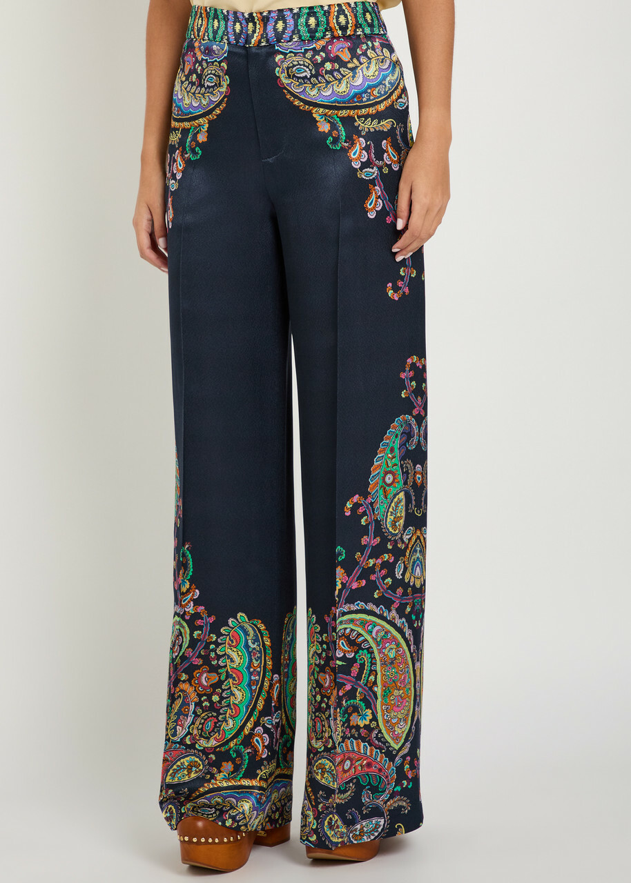 Etro Paisley-print Satin Trousers Black