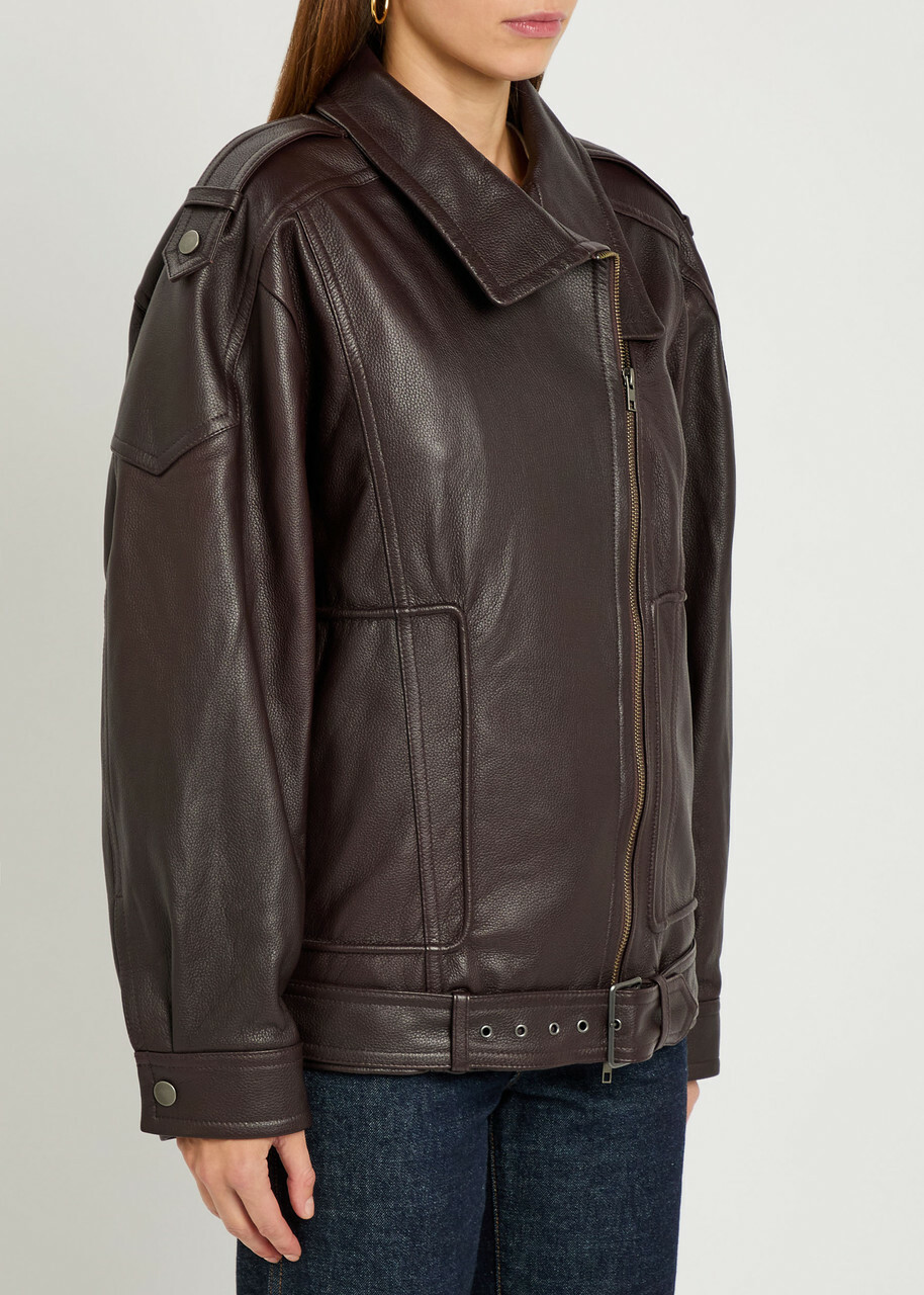 Vince Panelled Grained Leather Jacket Burgundy