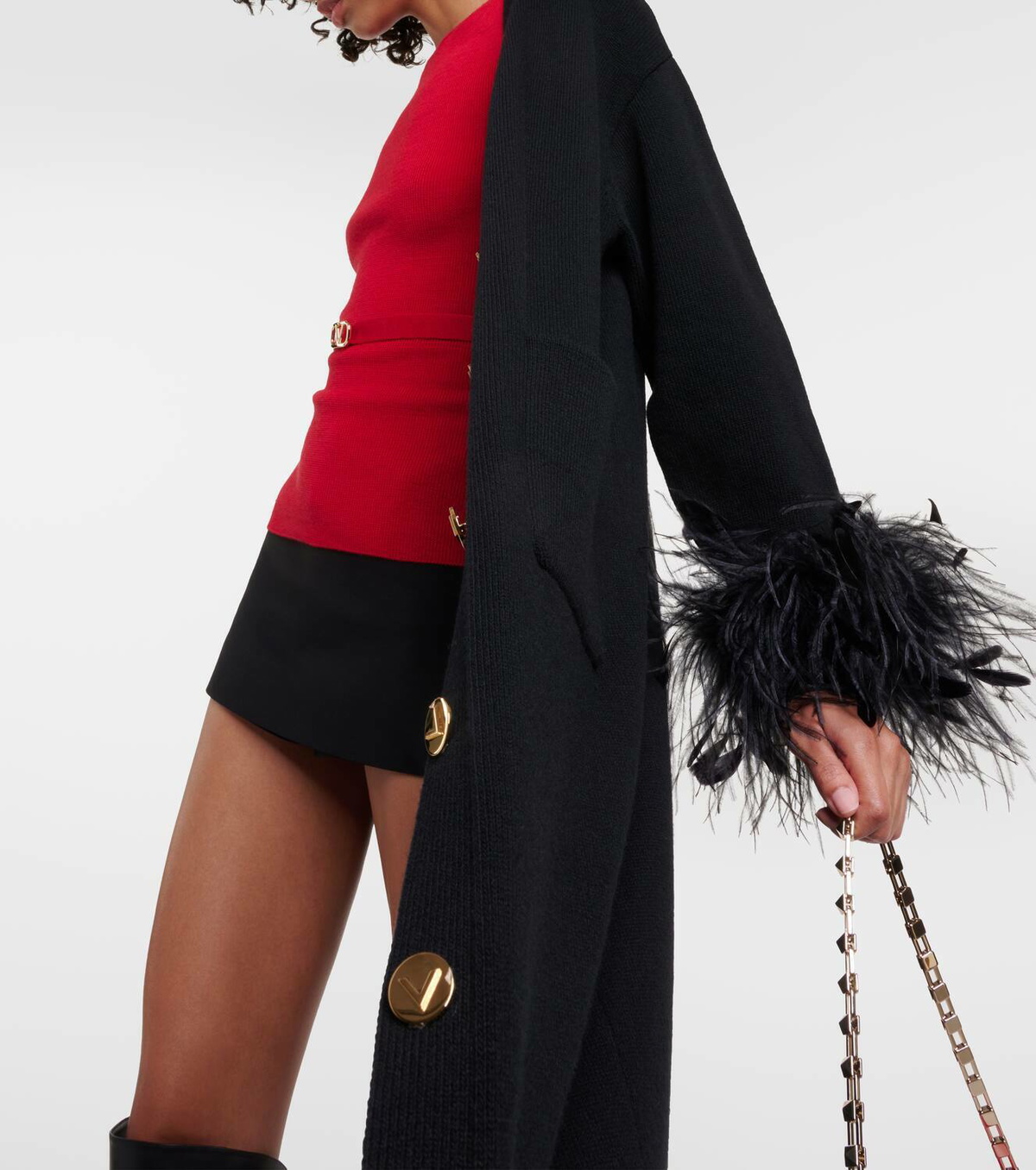 Valentino Feather-trimmed virgin wool cardigan Valentino Valentino Feather-trimmed virgin wool cardigan Valentino
