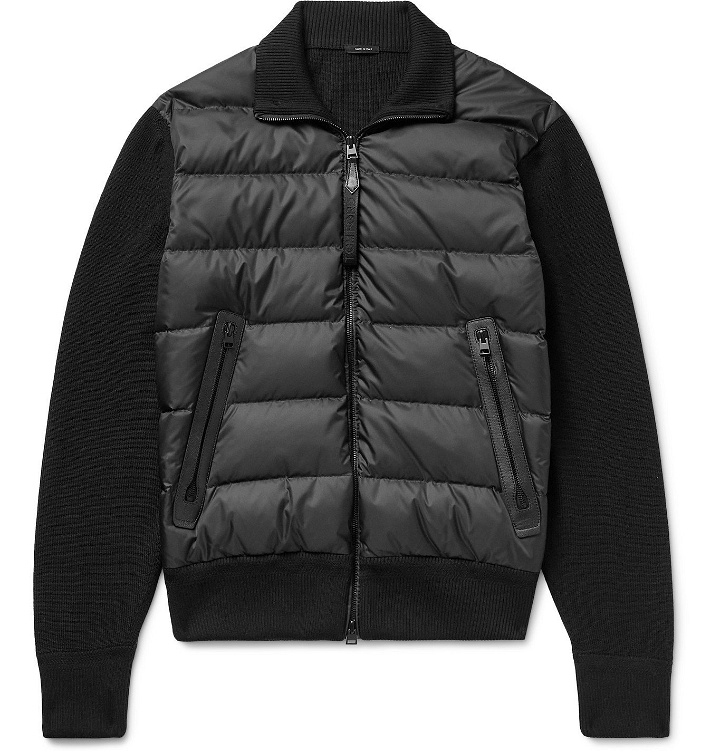 Photo: TOM FORD - Leather-Trimmed Ribbed Wool and Quilted Shell Down Jacket - Black
