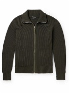 TOM FORD - Slim-Fit Ribbed Silk and Cotton-Blend Zip-Up Cardigan - Green