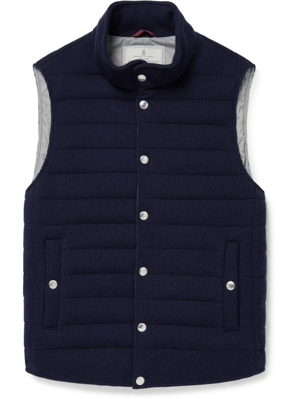 Photo: Brunello Cucinelli - Quilted Ribbed Cashmere Down Gilet - Blue