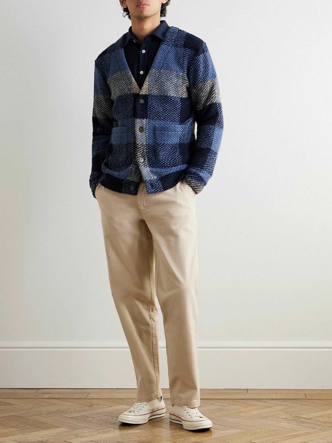 Portuguese Flannel - Quintal Checked Knitted Cardigan - Blue