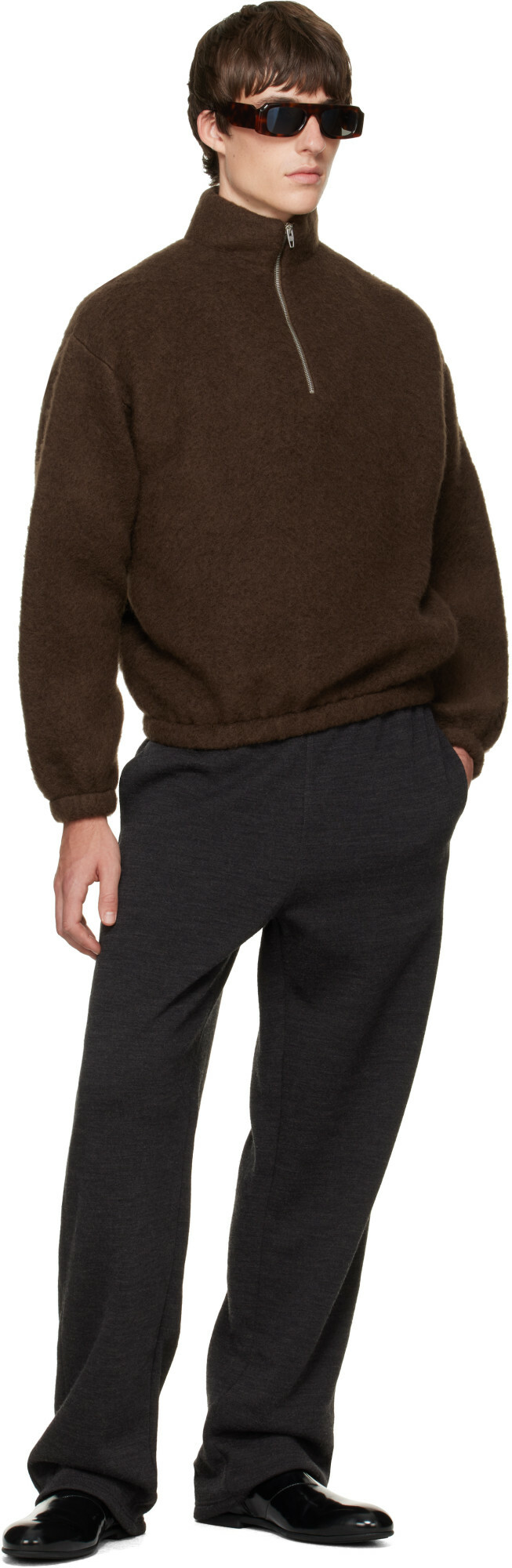 Jil Sander Brown Quarter-Zip Sweater