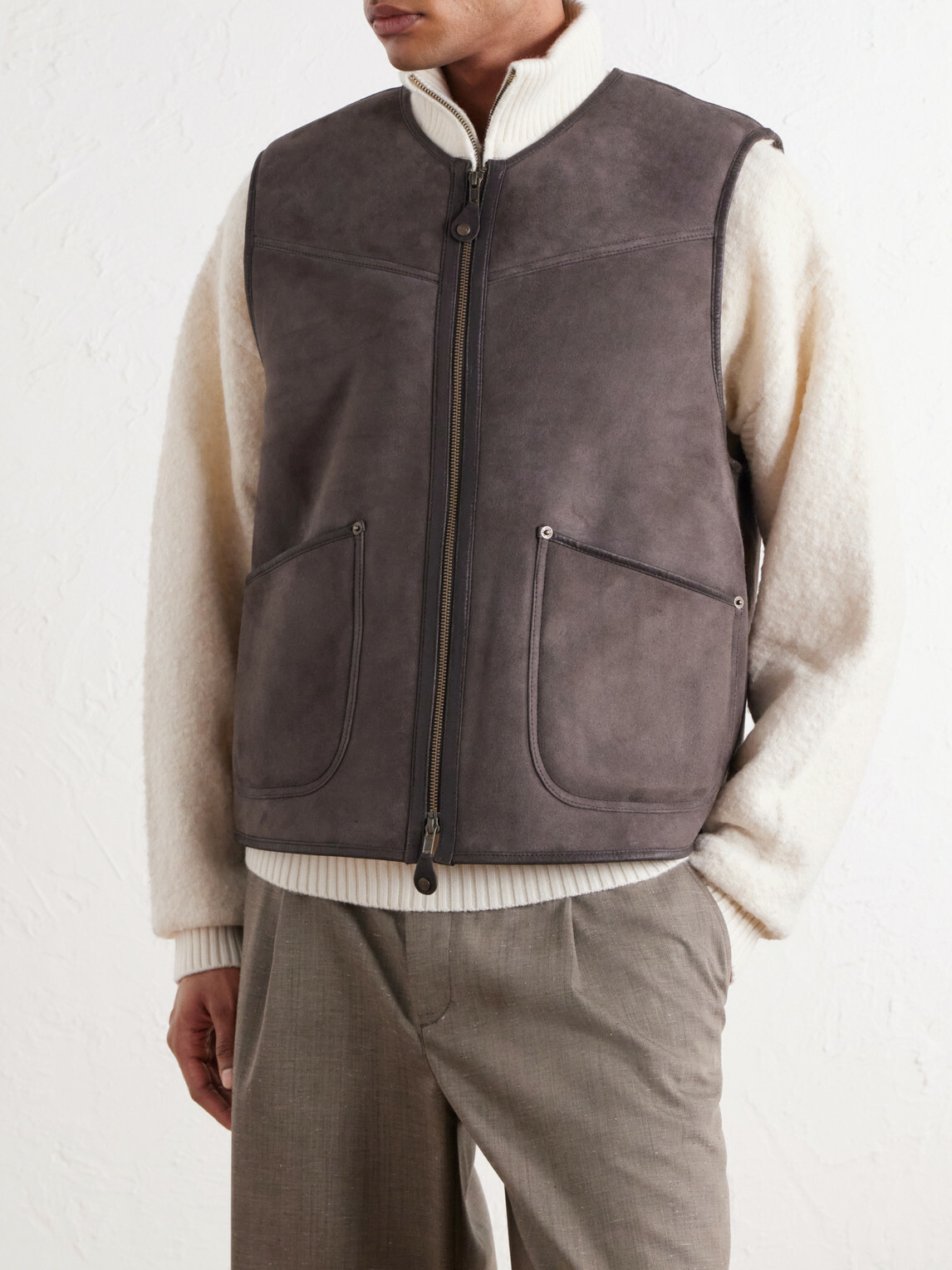 Aimé Leon Dore - Leather-Trimmed Suede Vest - Brown