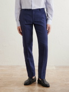 Sunspel - Straight-Leg Pleated Linen Suit Trousers - Blue