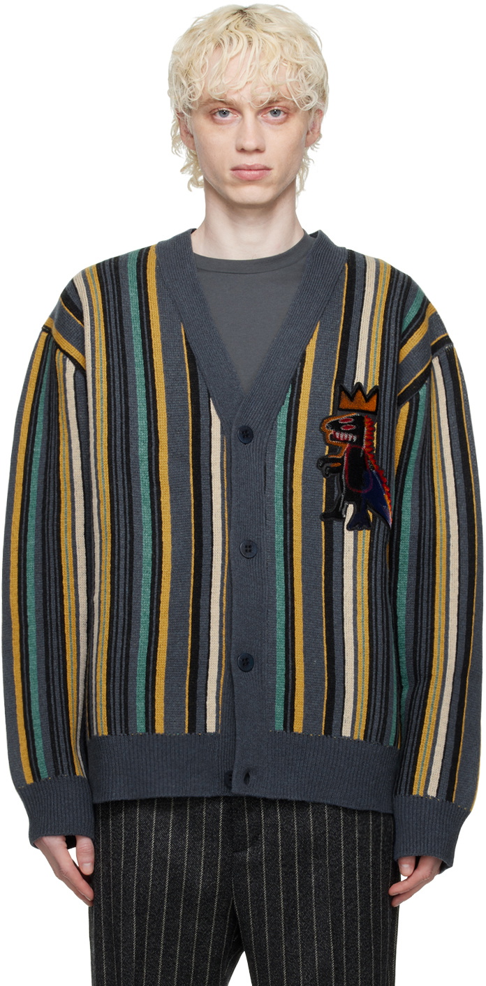 JJAUBERGE / BASQUIAT ファブリック カーディガン Études Blue & Yellow Jean-Michel Basquiat Edition Pez Dispenser