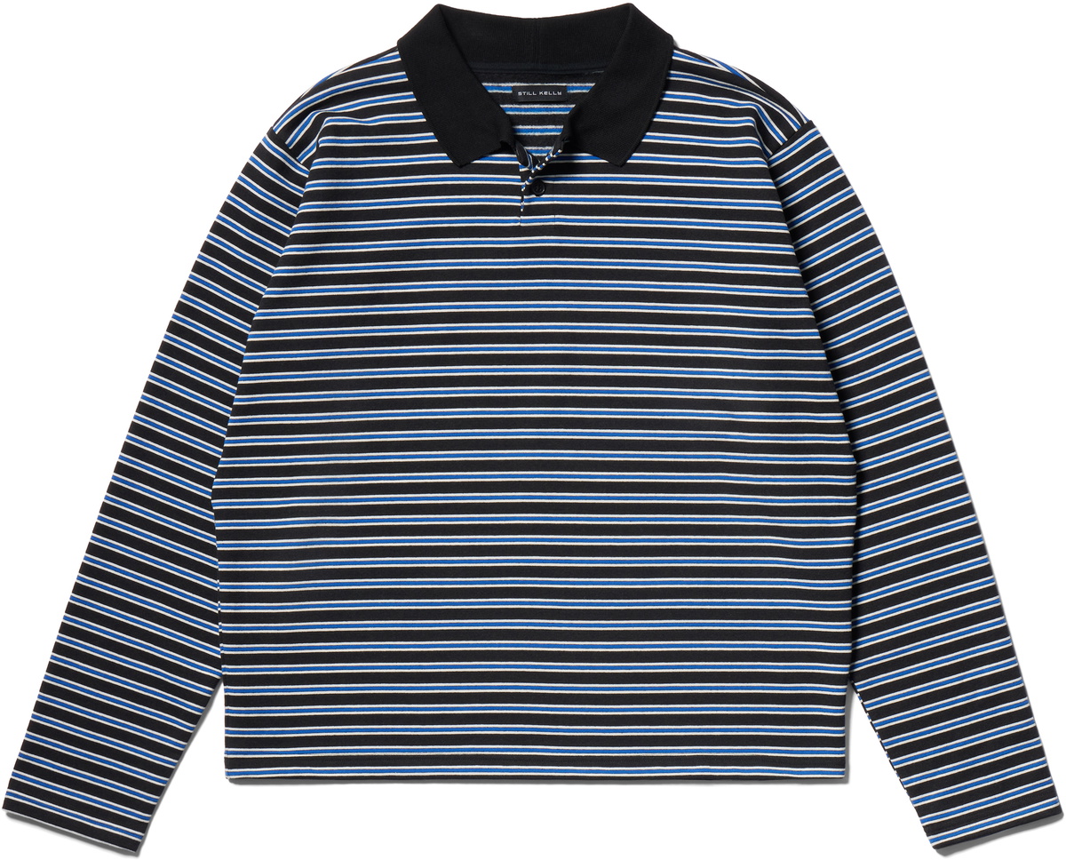 Still Kelly Black & Blue Striped Sweatshirt Polo