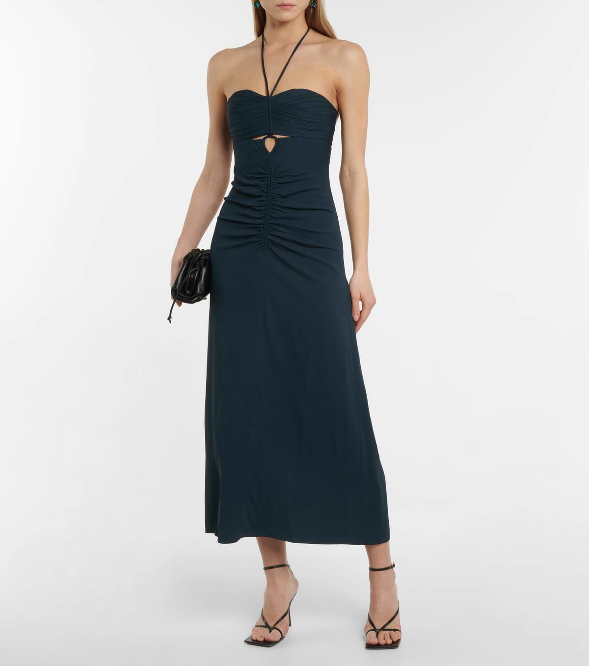 white christmas dresses Sequin Halter Neck Sleeveless Cut-Out Ruched Detail Maxi Dress main image 0