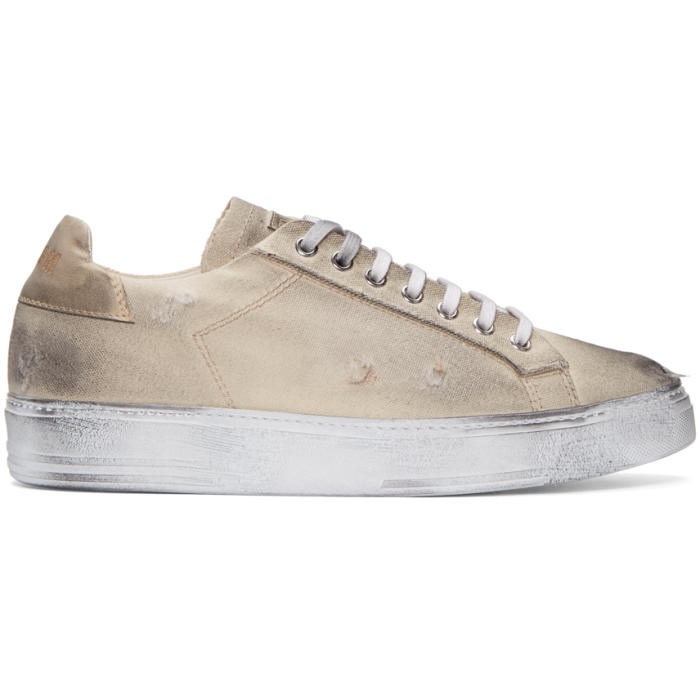 Photo: MSGM Beige Worn Out Retro Sneakers