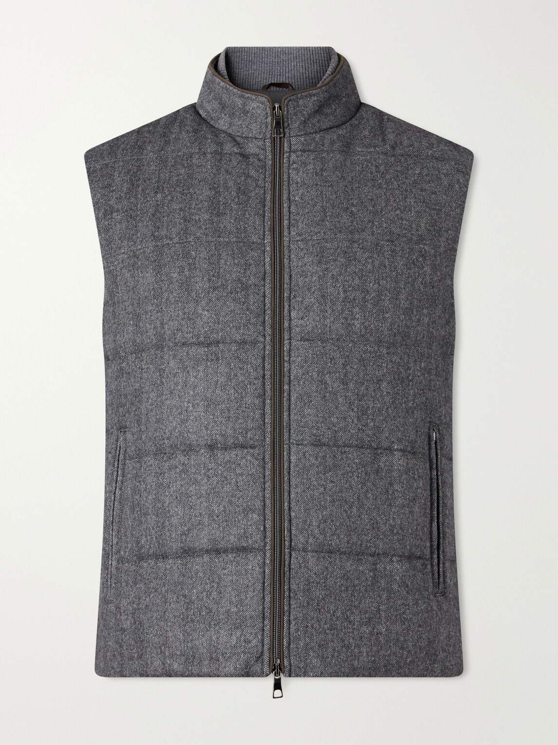 N.PEAL - Belgravia Quilted Herringbone Woven Wool, Silk and Cashmere-Blend Twill Gilet - Gray