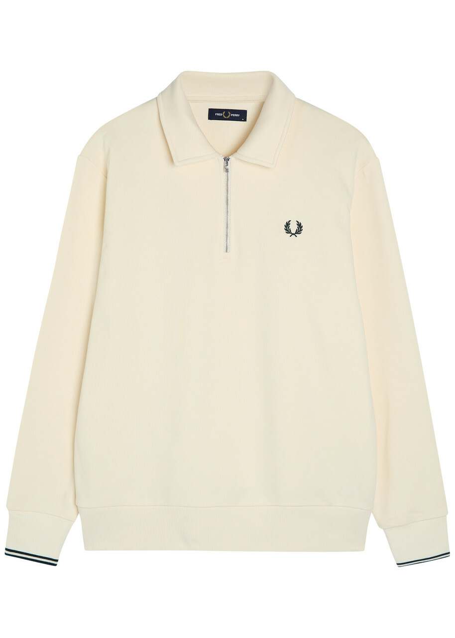 Fred Perry Half-zip Logo-embroidered Cotton Sweatshirt Ecru