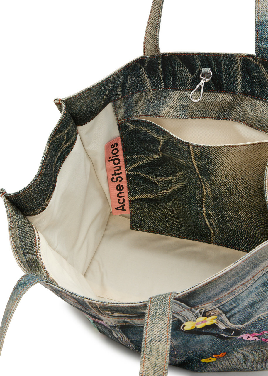 Acne Studios Jeans-print Canvas Tote - Blue - One Size