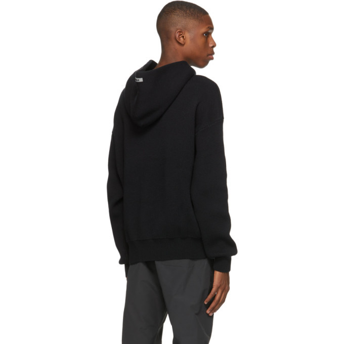 Essentials Black Knit Logo Hoodie Essentials