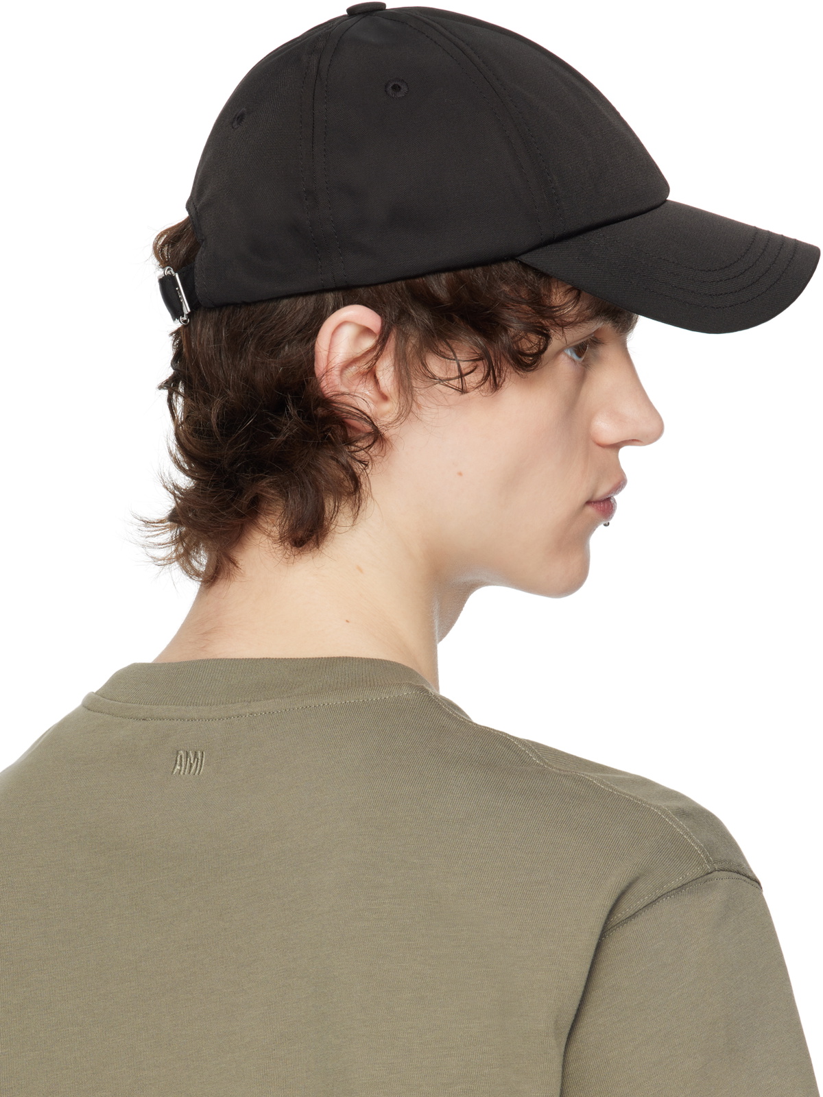 AMI Paris Black Twill Ami de Coeur Stud Cap AMI