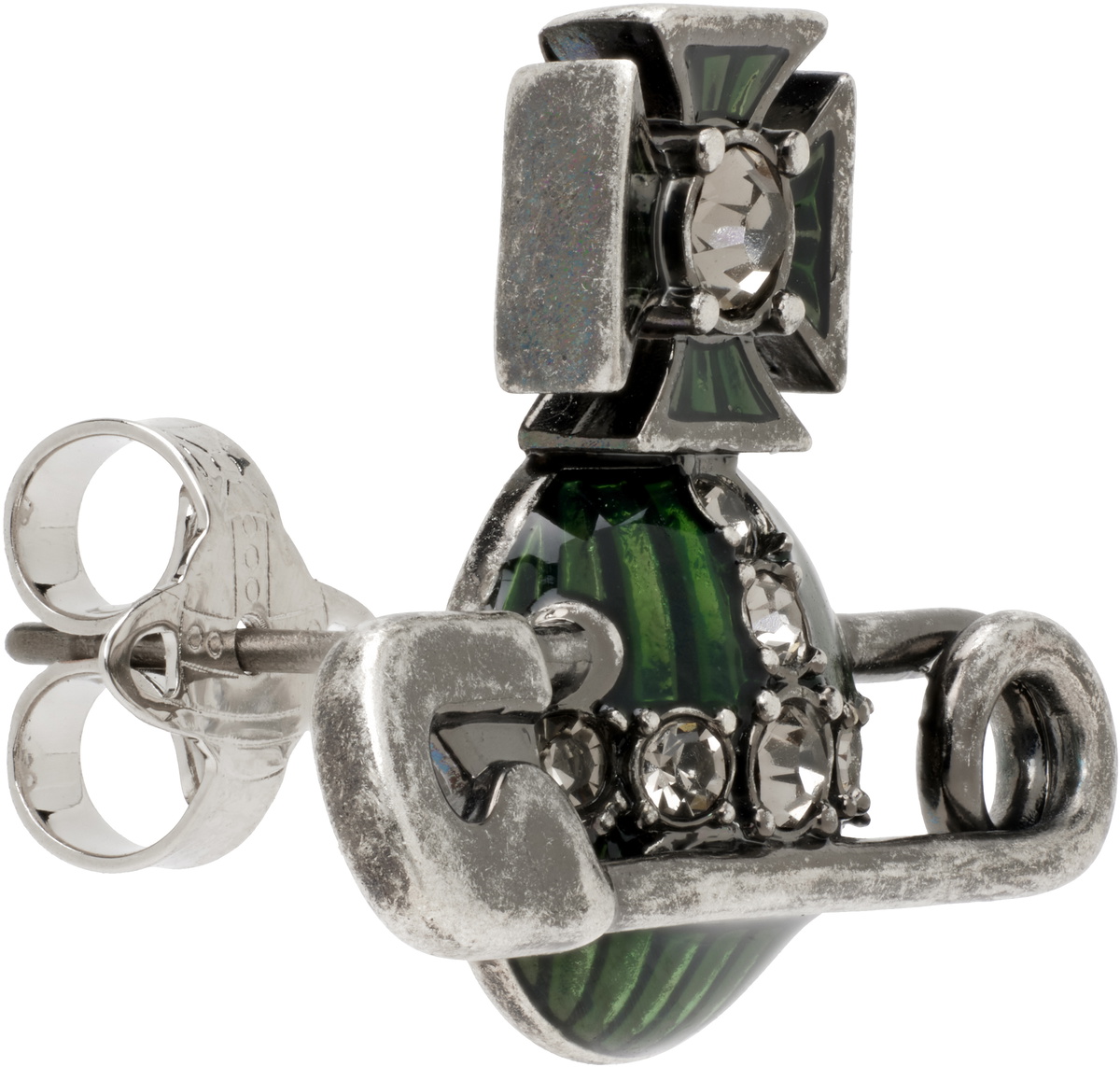 Vivienne Westwood Gunmetal & Green Kitty Stud Single Earring