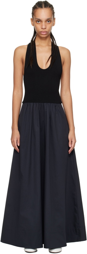 Photo: St. Agni Black Plunge Neck Midi Dress