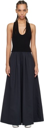 St. Agni Black Plunge Neck Midi Dress