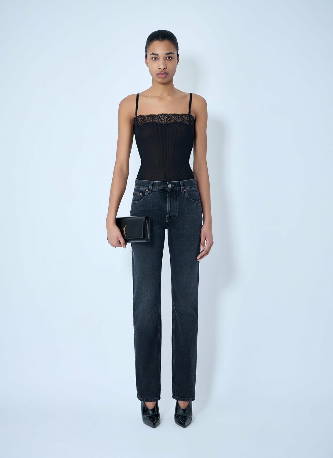 Saint Laurent Lace-Trimmed Silk Tank Top