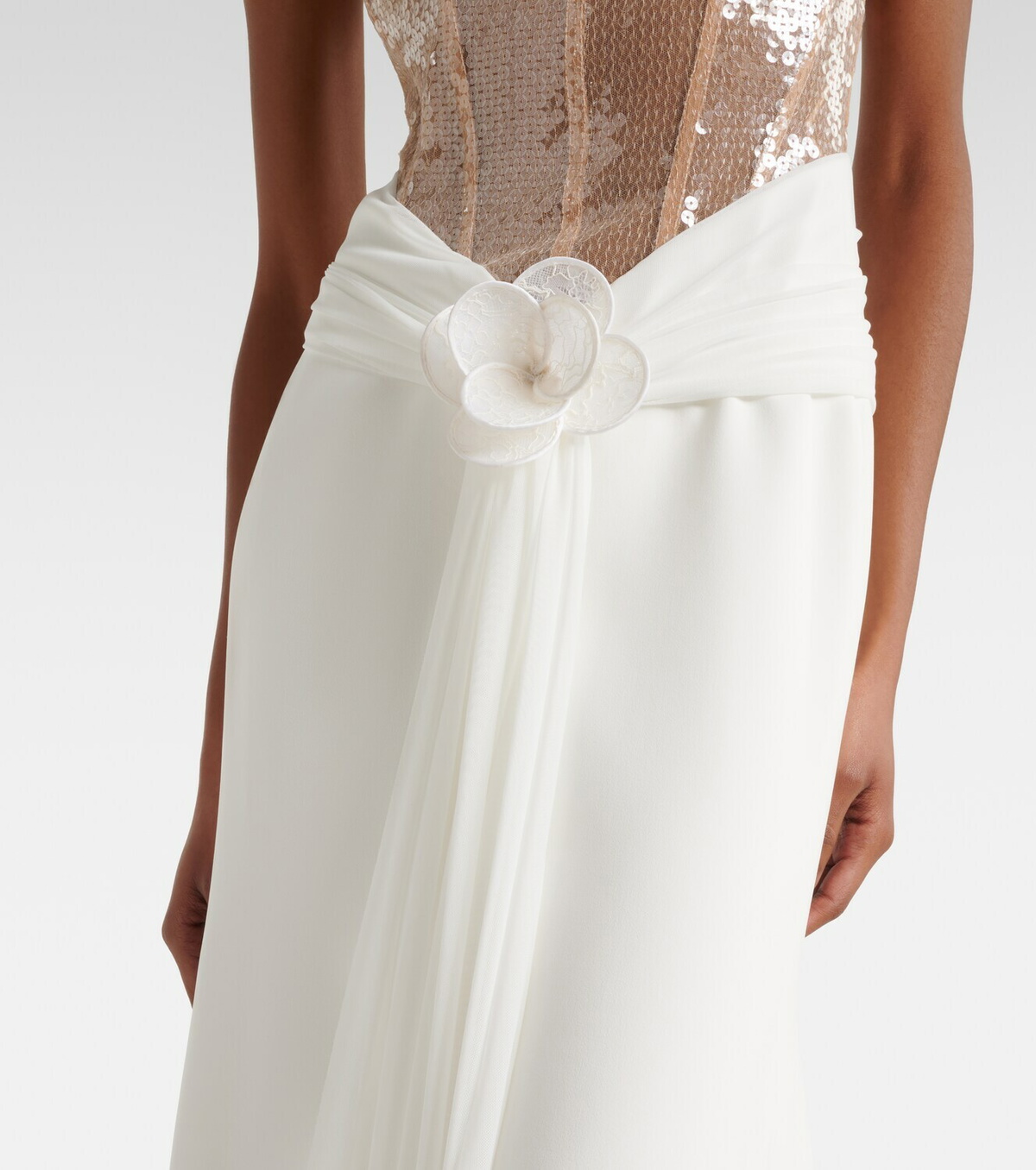 David Koma Floral-appliqué sequined bustier gown
