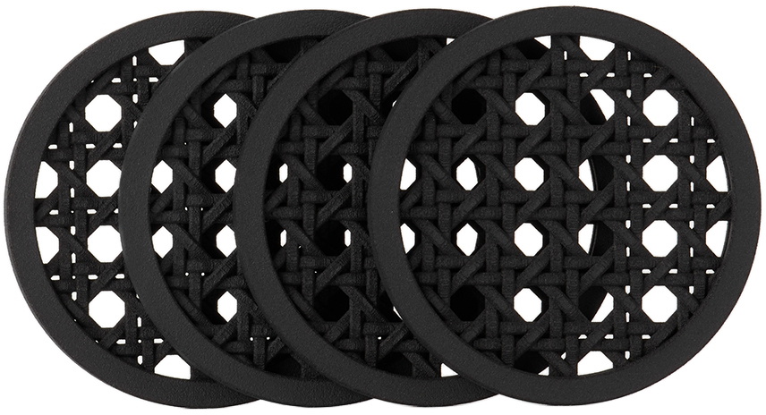 Photo: temporary.company SSENSE Exclusive Black Caning Coaster Set, 4 pcs