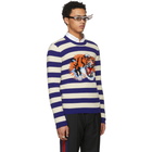 Gucci Blue and Beige Striped Loved Tiger Sweater