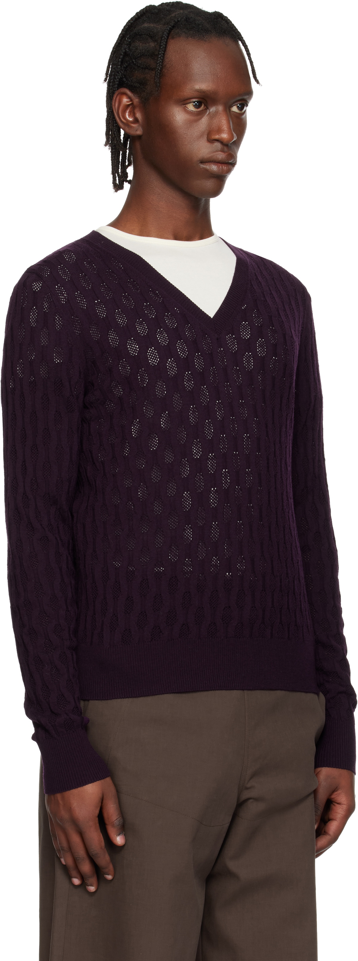Dries Van Noten Purple Open-Knit Sweater