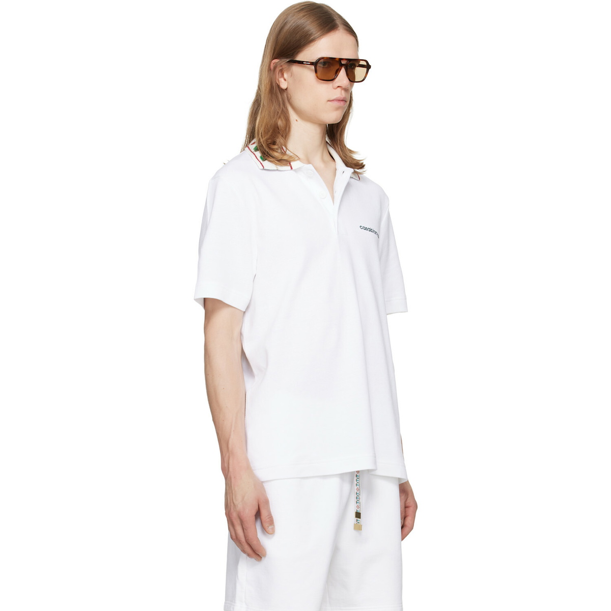 Casablanca White Laurel Pique Short Sleeve Polo