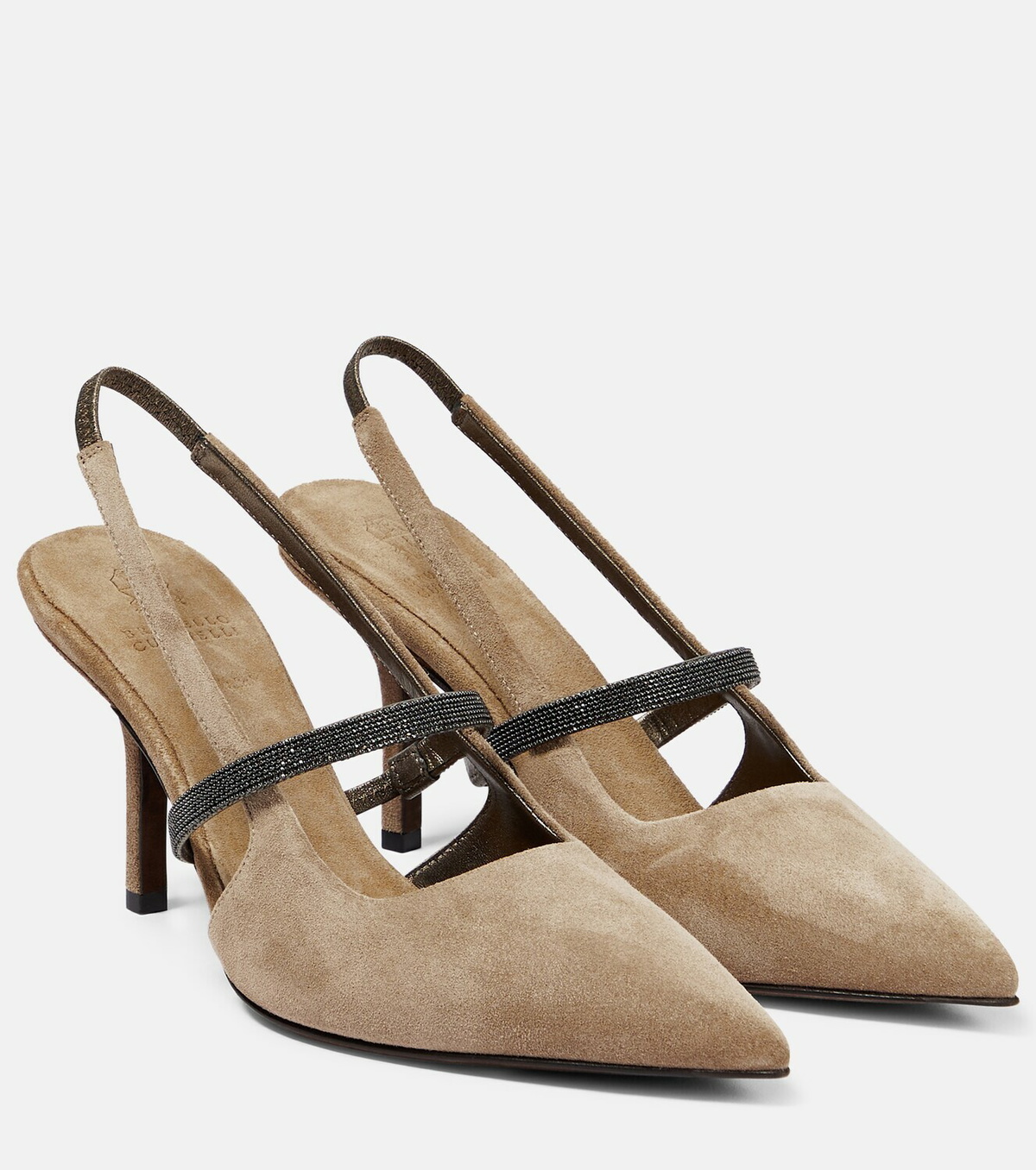 Brunello Cucinelli Suede Monili Slingback Ballerina Flats Beige