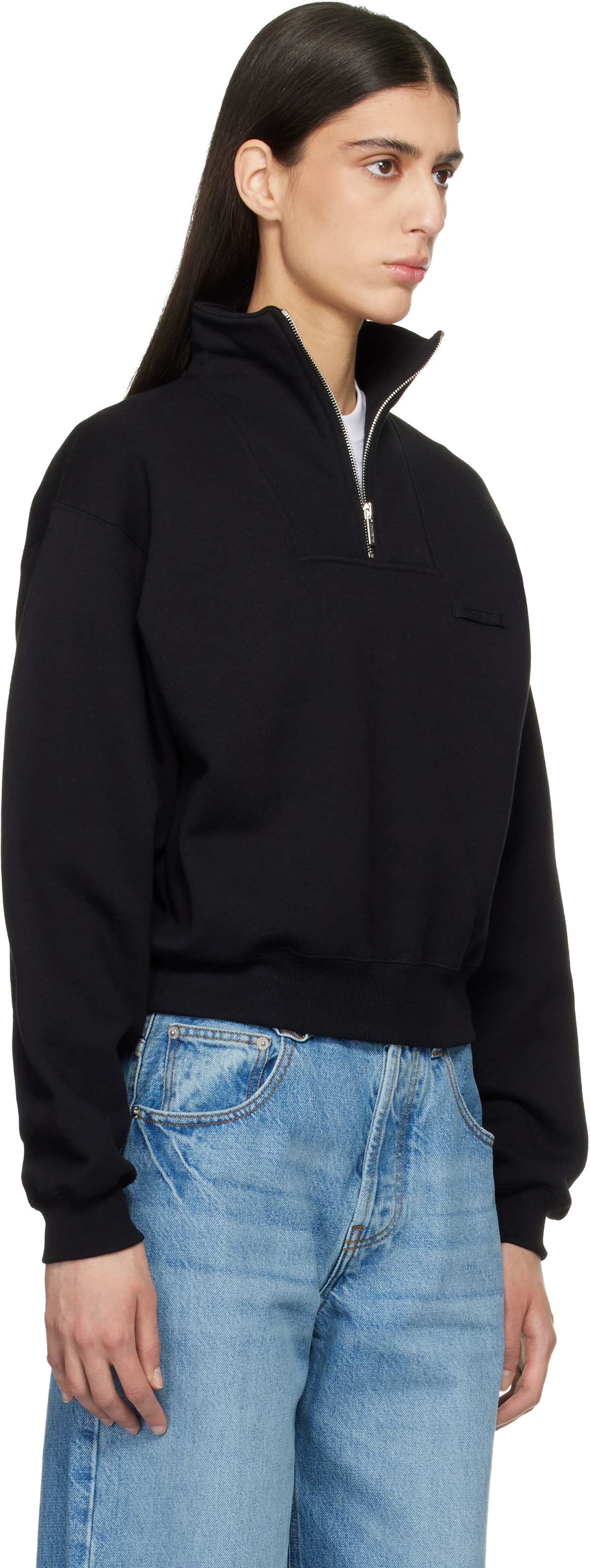 JACQUEMUS Black 'The Gros Grain zipped-rollneck' Sweatshirt