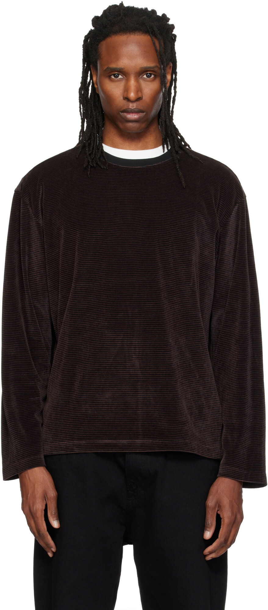 Solid Homme Brown Striped Long Sleeve T-shirt