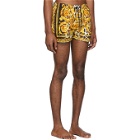 Versace Underwear Black and Yellow Barocco Swim Shorts