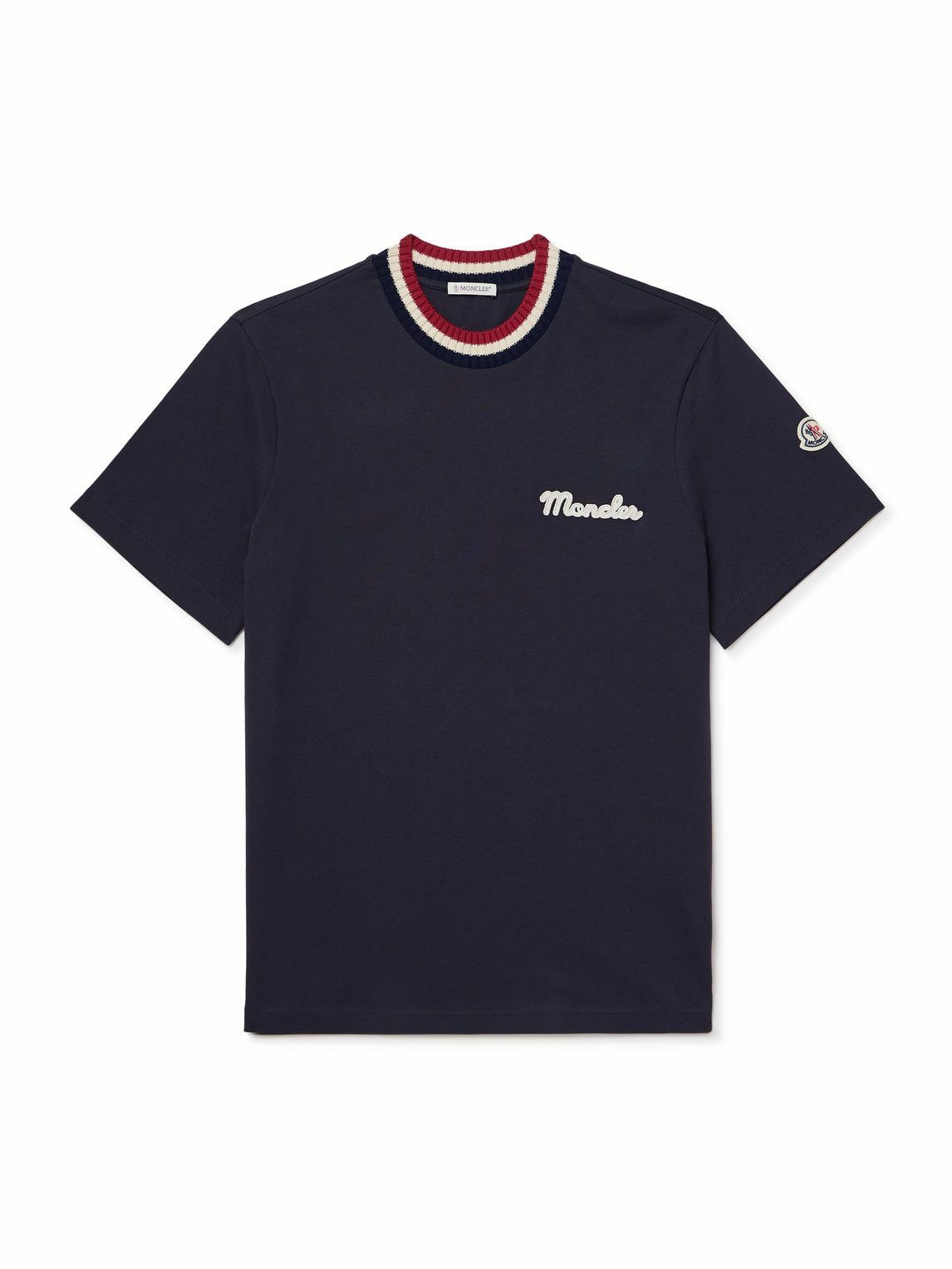 Moncler - Striped Stretch-Knit Trimmed Logo-Appliquéd Cotton