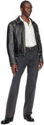 FORMA Black Flower Leather Bomber Jacket